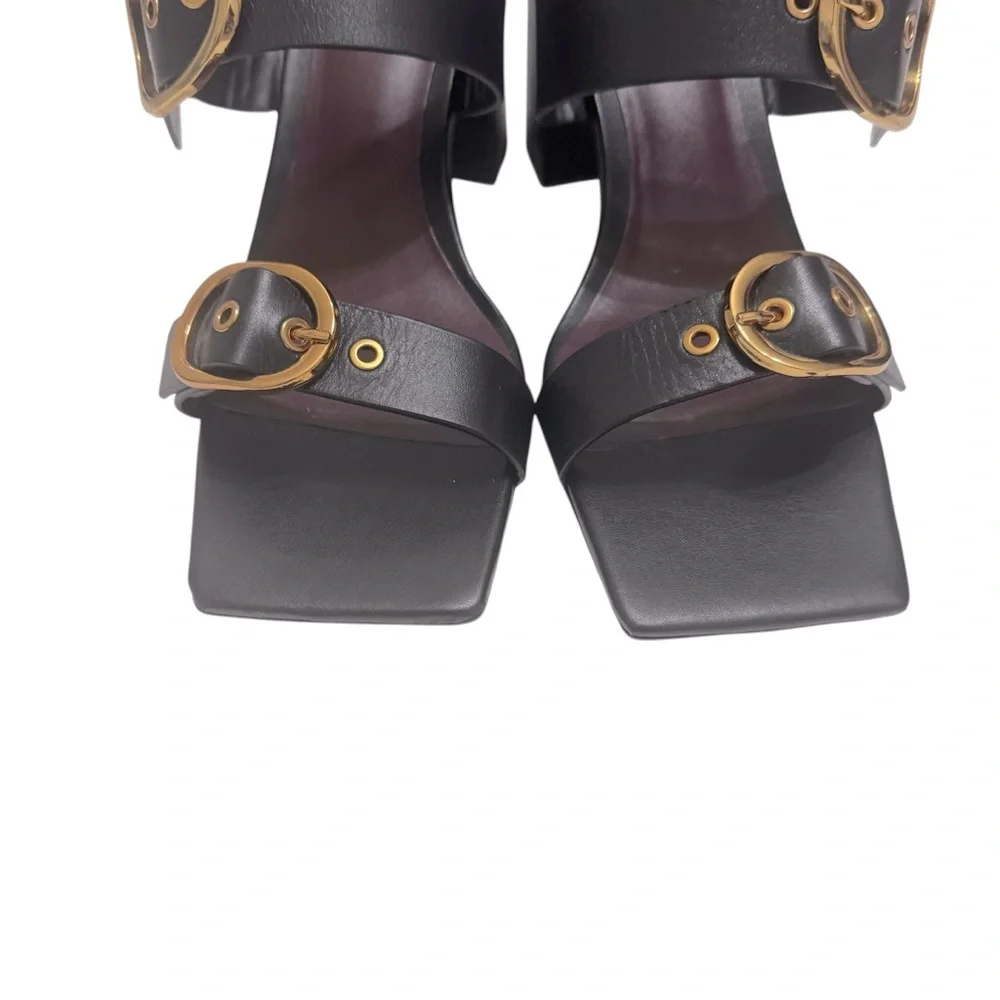 Zara Black Leather Block Heel Buckled Sandals. Size 8 - Picture 9 of 15